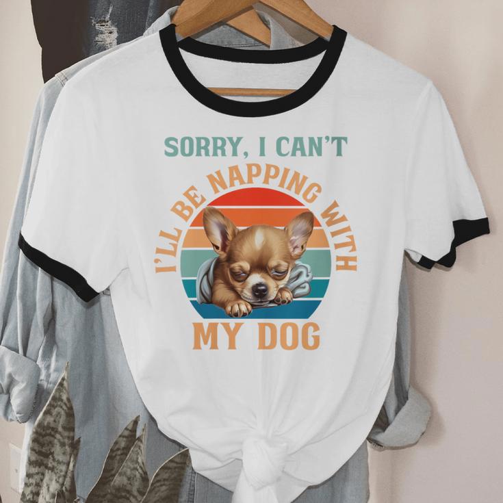 Napping Chihuahua Dog Breed Sleeping Pet Pup Introvert Unisex Cotton Ringer T-Shirt