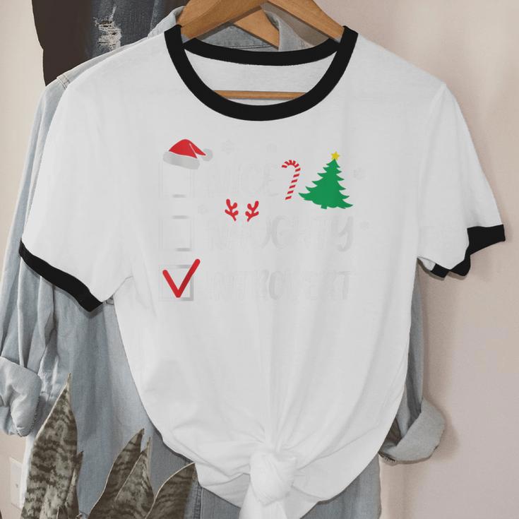 Nice Naughty Introvert Christmas List Santa Unisex Cotton Ringer T-Shirt