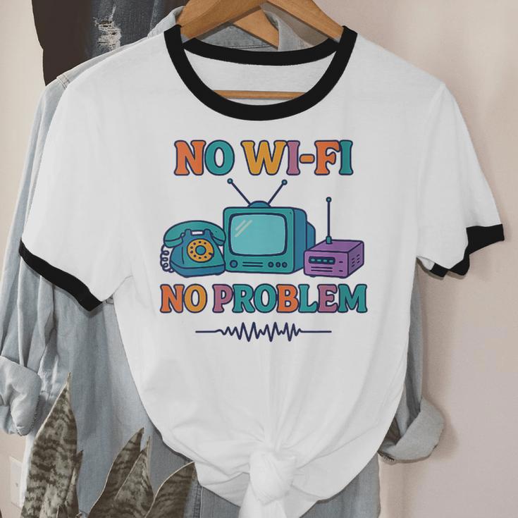 No Wi-Fi No Problem – Retro Dial Up Tech Nostalgia Unisex Cotton Ringer T-Shirt