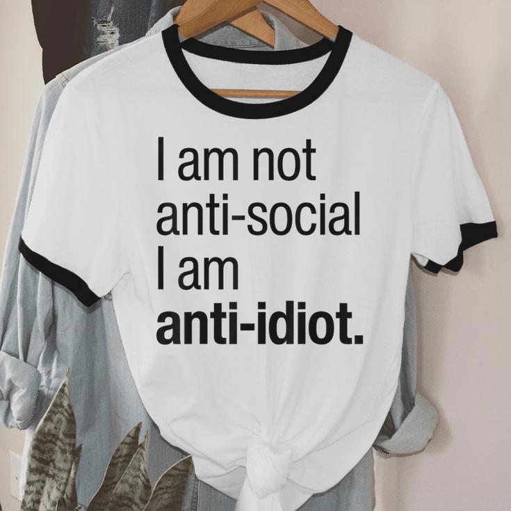 I Am Not Anti Social I Am Anti Idiot Introvert Saying Unisex Cotton Ringer T-Shirt I Am Not Anti Social I Am Anti Idiot Introvert Saying Unisex Cotton Ringer T-Shirt