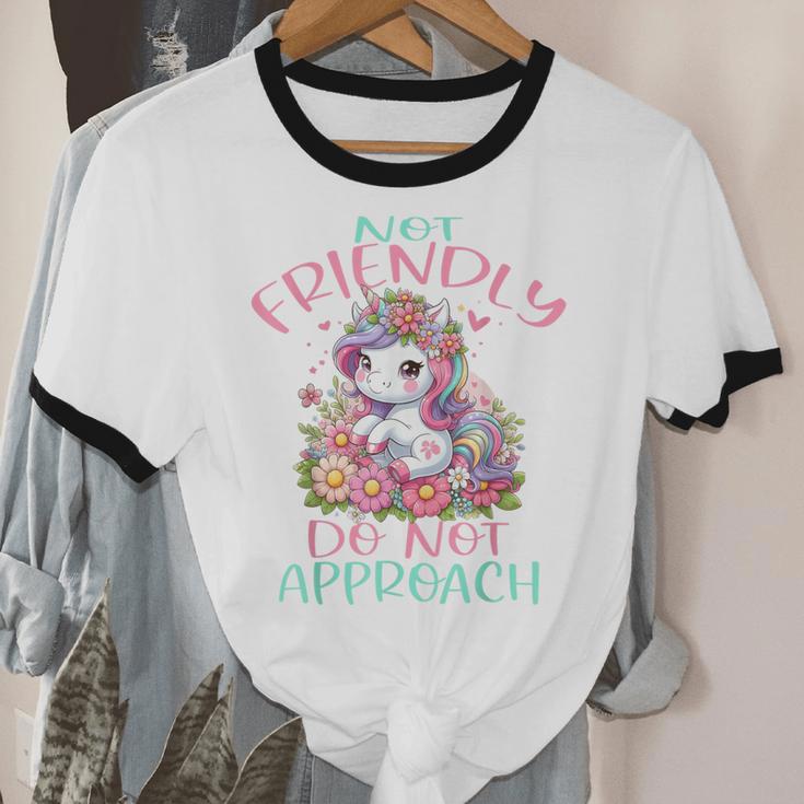 Not Friendly Do Not Approach Women & Girls Unicorn Cute Introvert & Humor Lovers For Women V-Neck Classic Fit Modern Short Sleeve Unisex Cotton Ringer T-Shirt