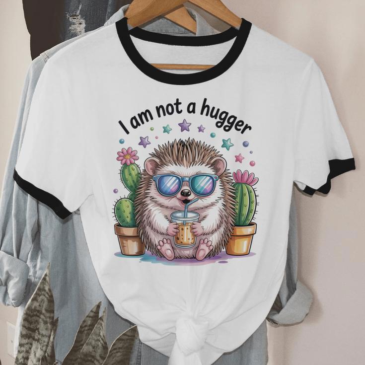 I Am Not a Hugger Introvert Hedgehog With Cactus Unisex Cotton Ringer T-Shirt