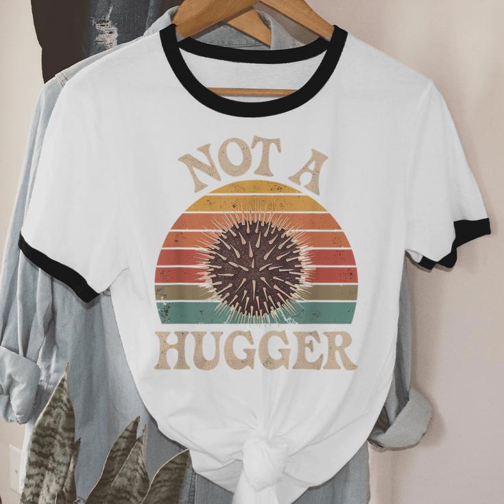 Not A Hugger Retro Sea Urchin Sarcastic Introvert Unisex Cotton Ringer T-Shirt