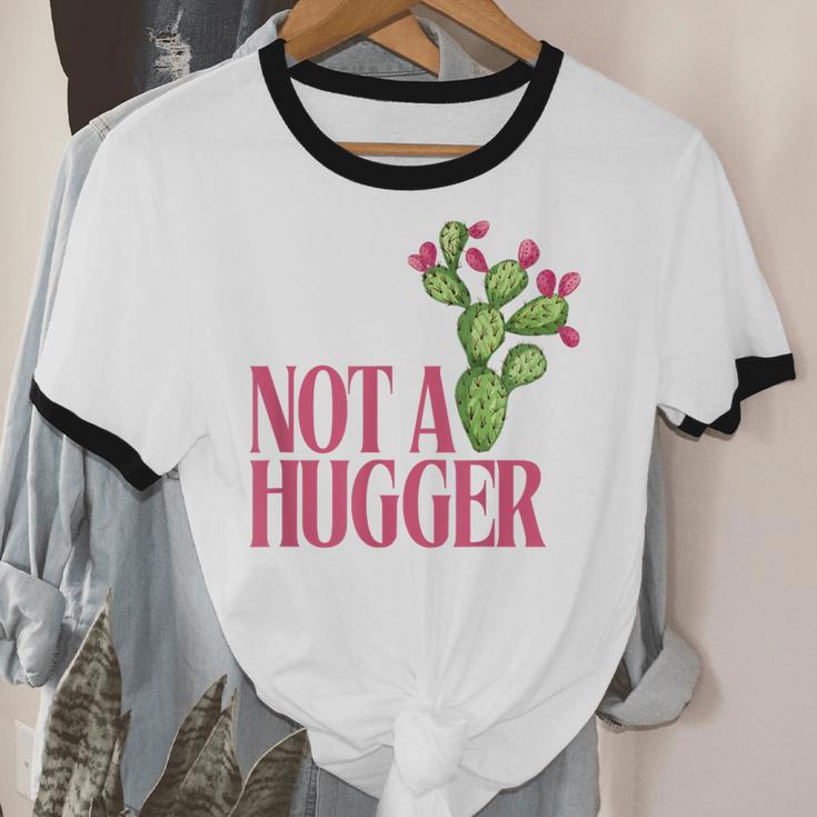 Not a Hugger Sarcastic Introvert Cactus Theme Women Unisex Cotton Ringer T-Shirt Not a Hugger Sarcastic Introvert Cactus Theme Women Unisex Cotton Ringer T-Shirt