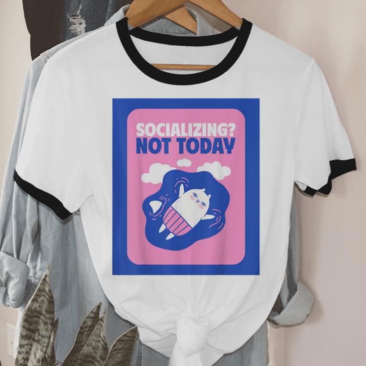 Not Today Cool Fun Cute Introvert Cat Character Unisex Cotton Ringer T-Shirt Not Today Cool Fun Cute Introvert Cat Character Unisex Cotton Ringer T-Shirt