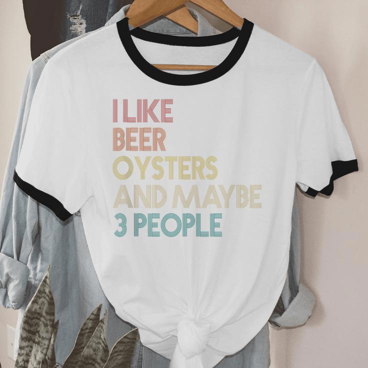 Oysters And Beer Lovers Introvert Quote Vintage Retro Unisex Cotton Ringer T-Shirt