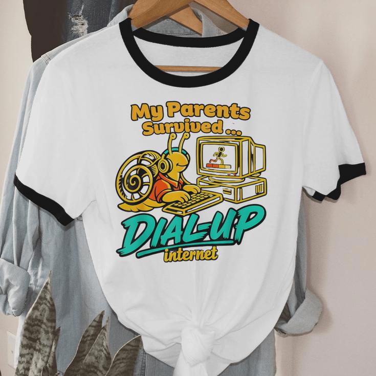 My Parents Survived Dial Up Internet Nostalgia 90s Unisex Cotton Ringer T-Shirt