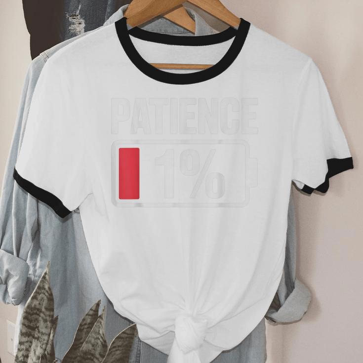 Patience 1 Battery Low Mood Tired Introvert Humor Unisex Cotton Ringer T-Shirt Patience 1 Battery Low Mood Tired Introvert Humor Unisex Cotton Ringer T-Shirt