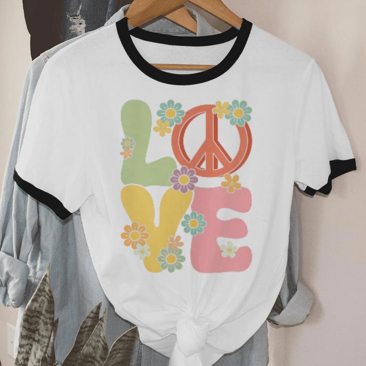 Peace Sign Love Groovy Vibes Costume Nostalgia 1980s Fashion Unisex Cotton Ringer T-Shirt