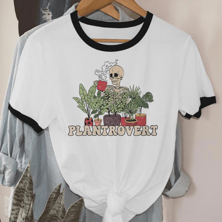 Plant Coffee Love Plantrovert Gardening Introvert Mom Unisex Cotton Ringer T-Shirt