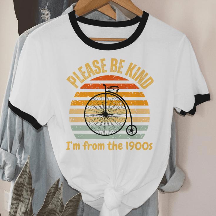 Please Be Kind I'm From The 1900s Penny Farthing Premium Unisex Cotton Ringer T-Shirt