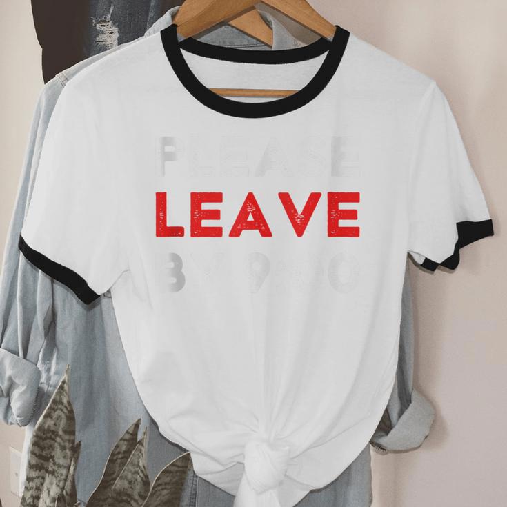 Please Leave By 9 Introvert Party Anti-Social Birthday Unisex Cotton Ringer T-Shirt