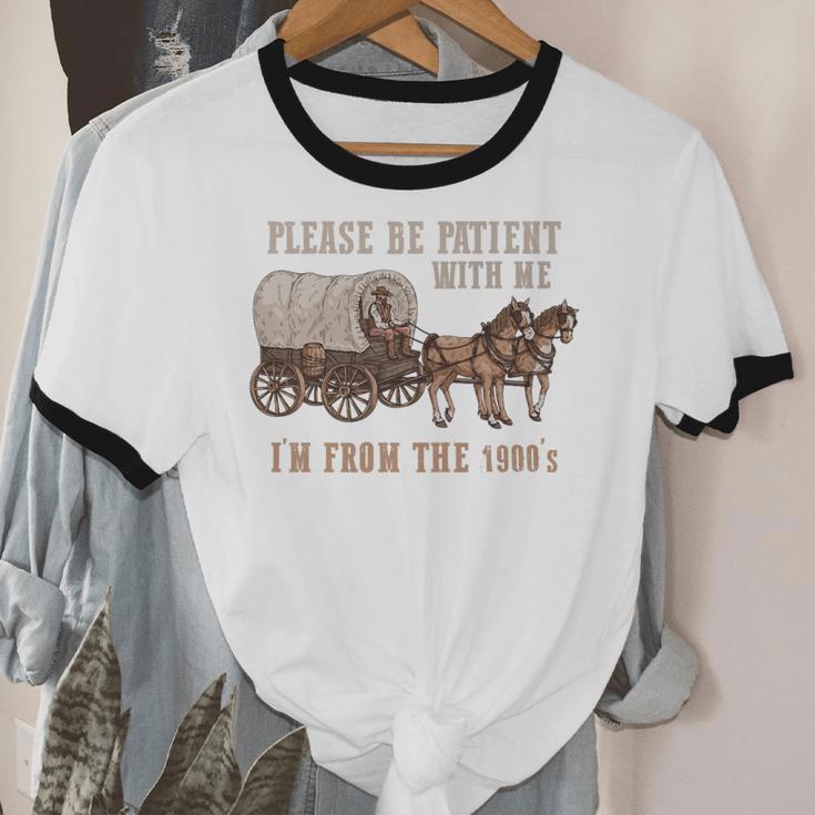 PLEASE BE PATIENT WITH ME I'M FROM THE 1900s Clever Premium Unisex Cotton Ringer T-Shirt