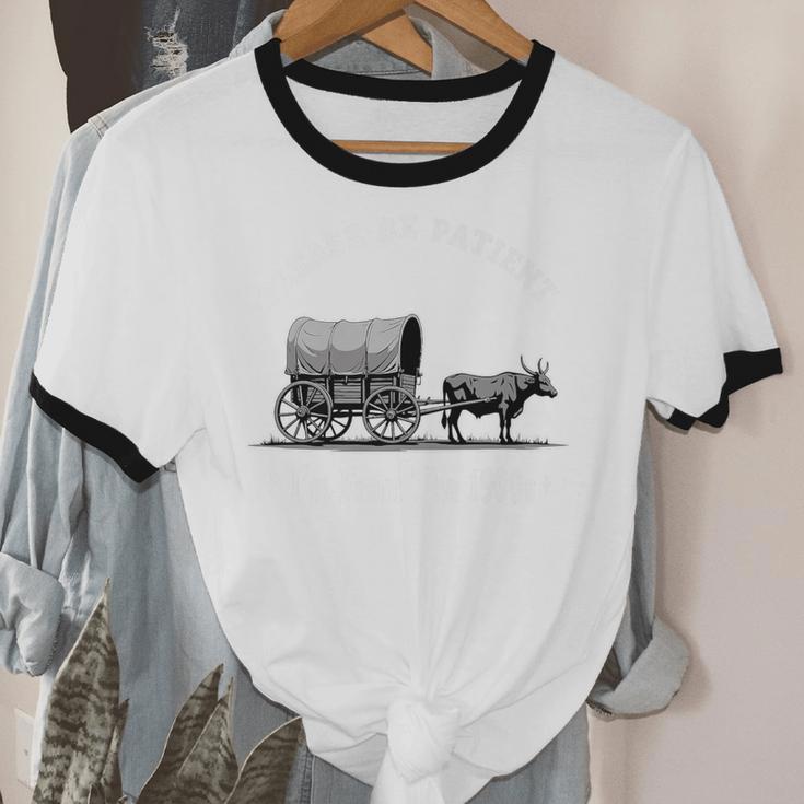 Please Be Patient I'm From The 1900s Oxen And Wagon Premium Unisex Cotton Ringer T-Shirt