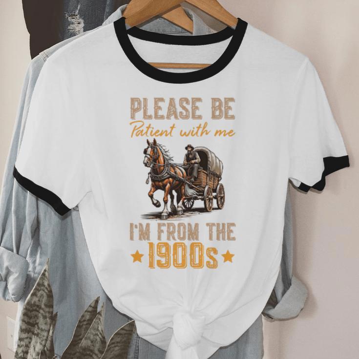 Please Be Patient With Mee I'm From The 1900s Minimalist Premium Unisex Cotton Ringer T-Shirt