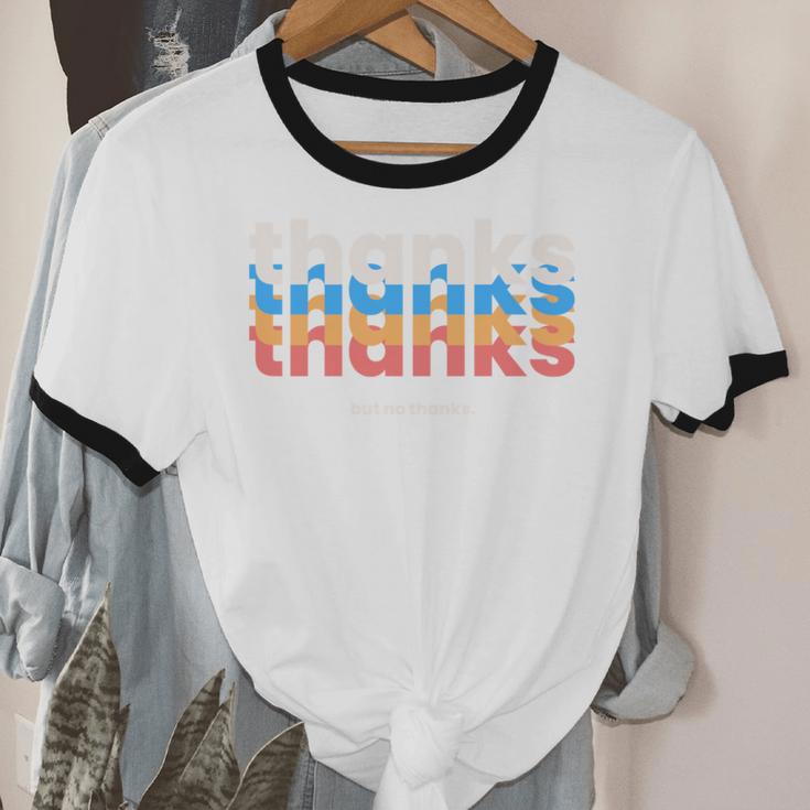 Polite Introvert Thanks But No Thanks Retro Graphic Unisex Cotton Ringer T-Shirt