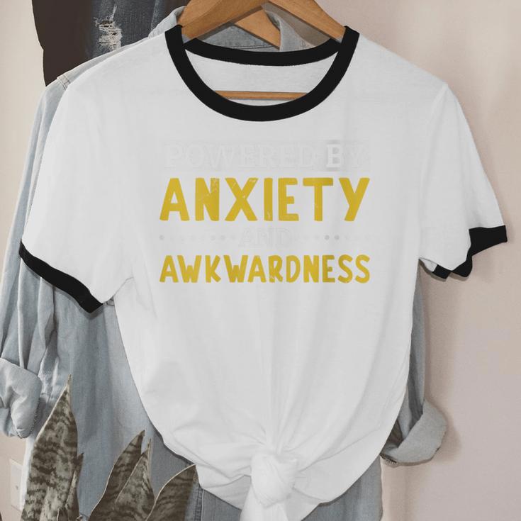Powered By Anxiety And Awkwardness Social Anxiety Introverts Unisex Cotton Ringer T-Shirt