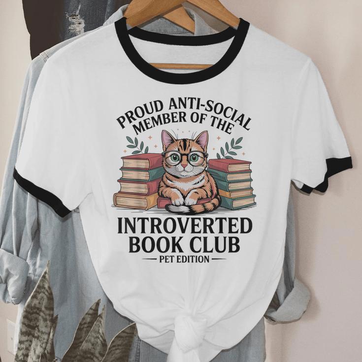 Proud Introverted Book Club Anti Social Reader Pet Cat Unisex Cotton Ringer T-Shirt