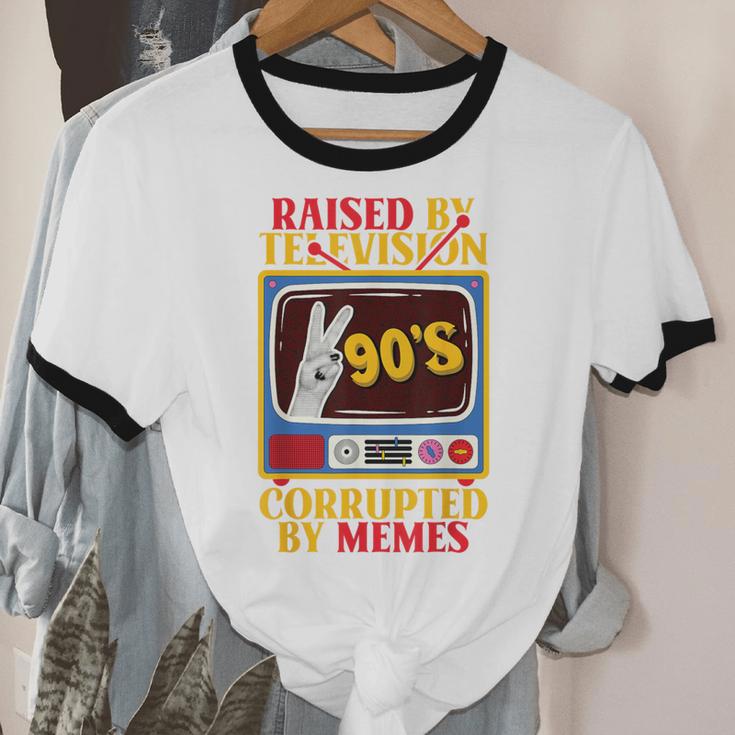 Raised By Television Corrupted By Memes Internet Nostalgia Unisex Cotton Ringer T-Shirt Raised By Television Corrupted By Memes Internet Nostalgia Unisex Cotton Ringer T-Shirt