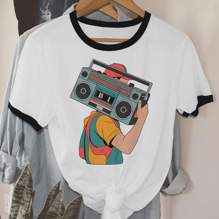 Retro 90s Boombox Nostalgia Party For Music Lovers Men Women Unisex Cotton Ringer T-Shirt