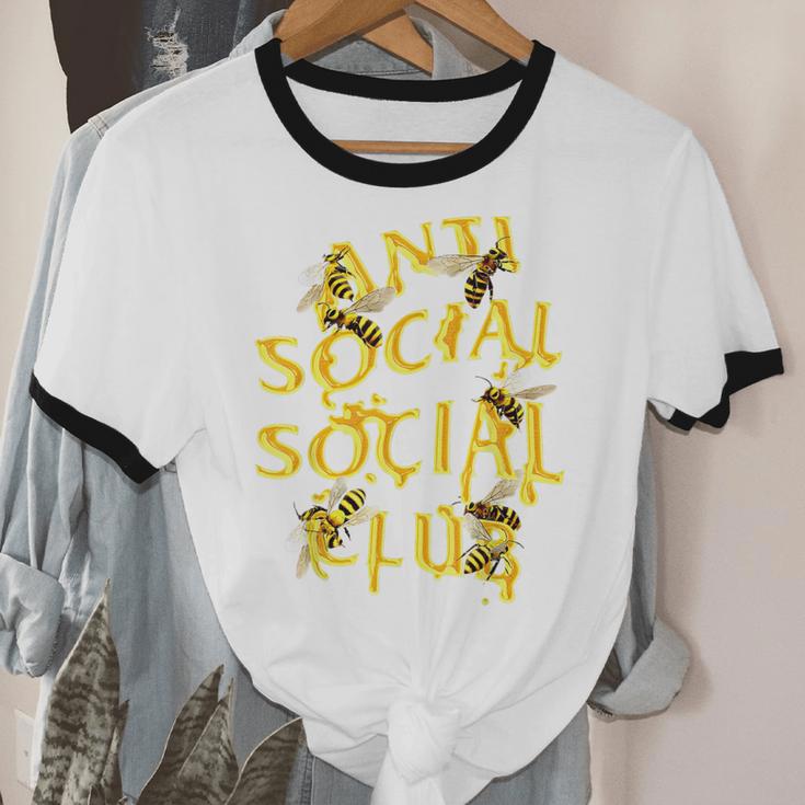 Retro Anti Social Club Bees Introvert Women Men Unisex Cotton Ringer T-Shirt
