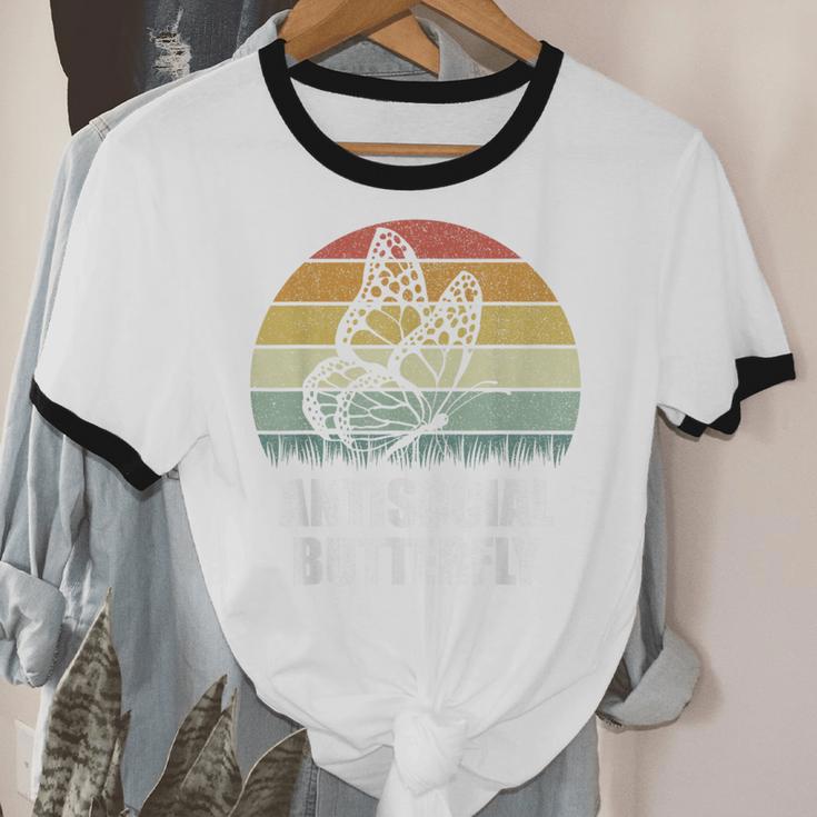 Retro Antisocial Butterfly Shirt For Introverts Unisex Cotton Ringer T-Shirt