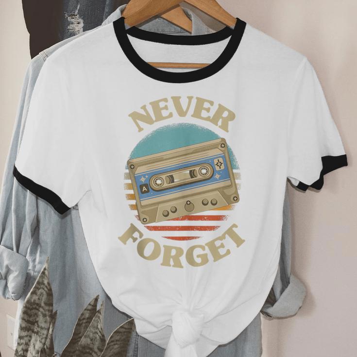 Retro Cassette Never Forget Nostalgia Vintage Unisex Cotton Ringer T-Shirt