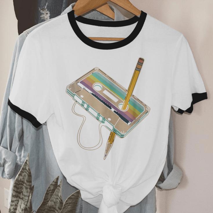 Retro Cassette And Pencil 80s 90s Nostalgia Music Lover Unisex Cotton Ringer T-Shirt Retro Cassette And Pencil 80s 90s Nostalgia Music Lover Unisex Cotton Ringer T-Shirt