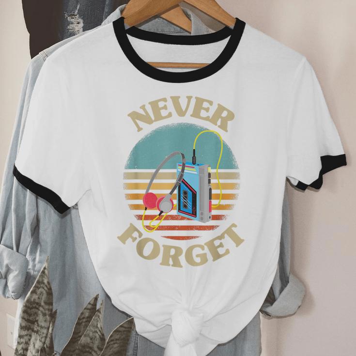 Retro Cassette Player Never Forget Nostalgia Vintage Unisex Cotton Ringer T-Shirt