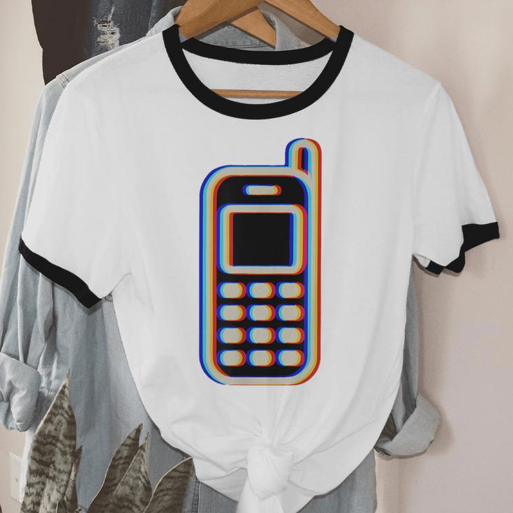 Retro Cell Vintage Mobile Phone 90s Nostalgia Vaporwave Fun Unisex Cotton Ringer T-Shirt