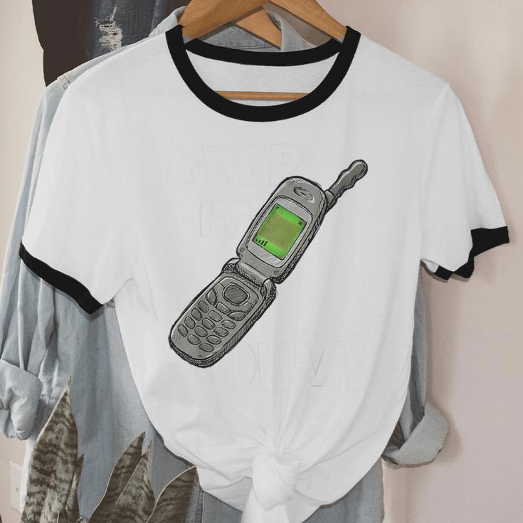Retro Dumb Flip Phone Vintage 90s Y2K Tech Nostalgia Unisex Cotton Ringer T-Shirt