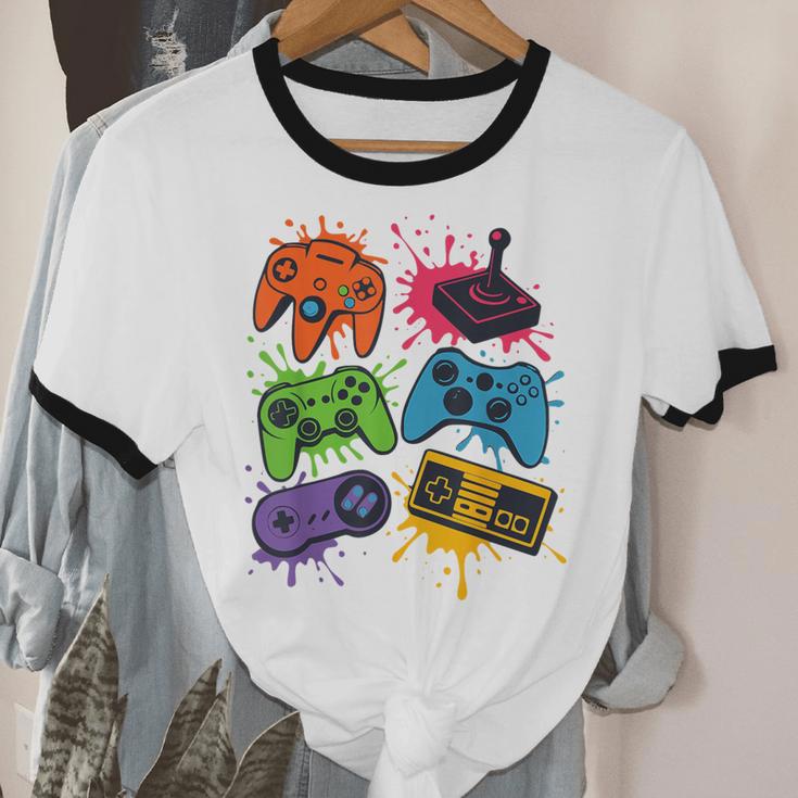Retro Gamer Controller 80s 90s Video Game Arcade Nostalgia Unisex Cotton Ringer T-Shirt