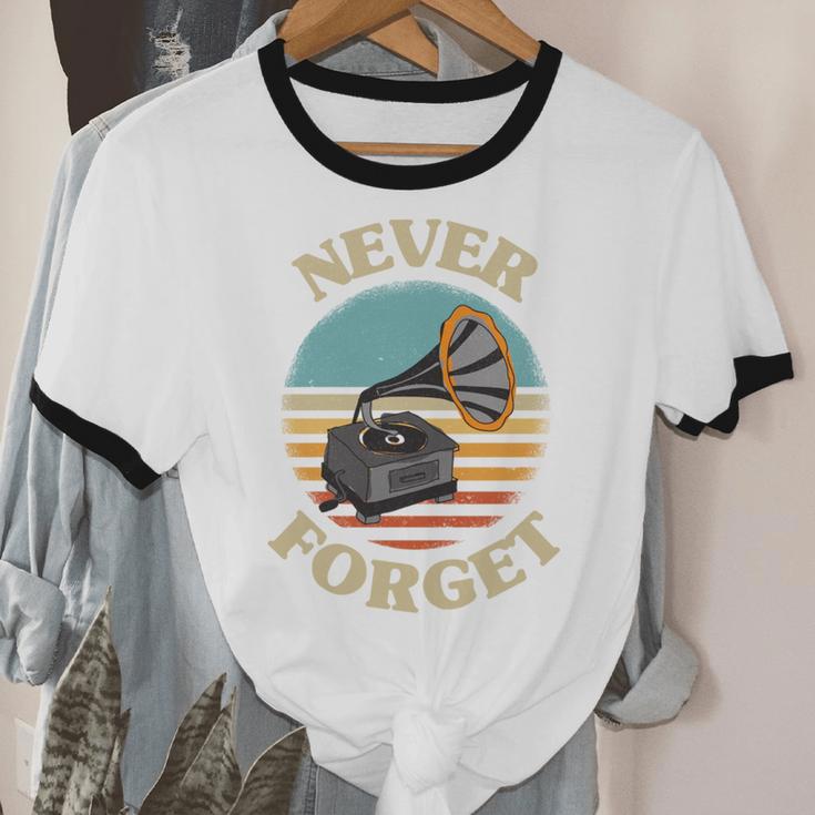 Retro Grammophone Never Forget Nostalgia Vintage Unisex Cotton Ringer T-Shirt