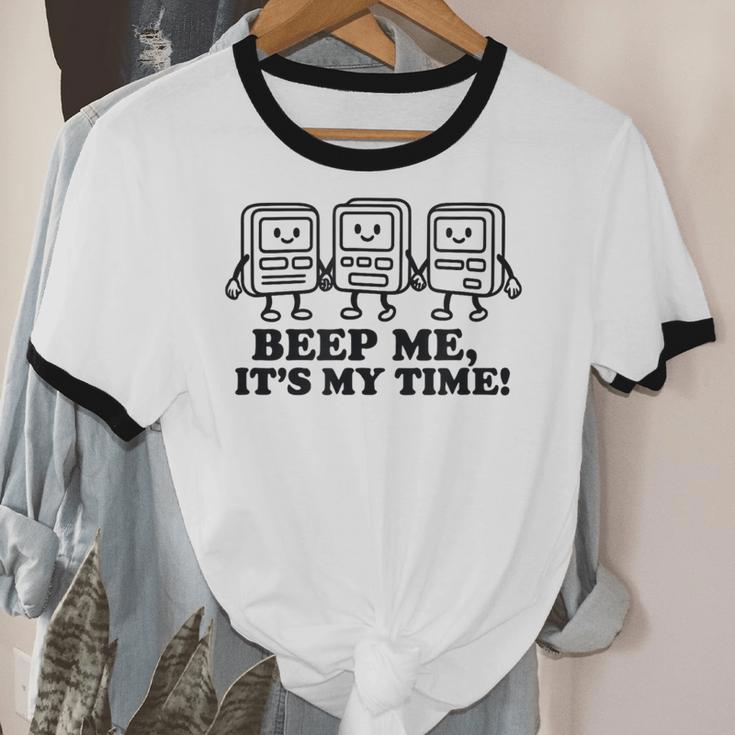 Retro Pager Squad Minimalist Monochrome Cartoon Nostalgia Unisex Cotton Ringer T-Shirt