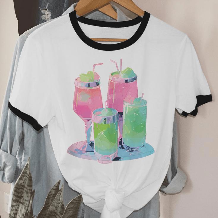 Retro Soft Drinks 80s 90s Nostalgia Cute Anime Aesthetic Tee Unisex Cotton Ringer T-Shirt