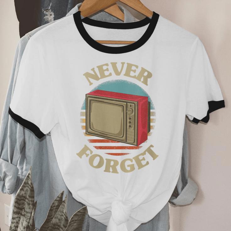 Retro TV Never Forget Nostalgia Vintage Unisex Cotton Ringer T-Shirt