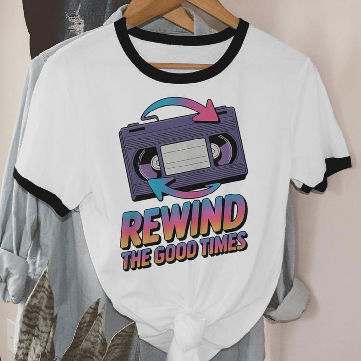 Rewind Good Times Retro VHS Tape Nostalgia 80s 90s Premium Tri-Blend Unisex Cotton Ringer T-Shirt