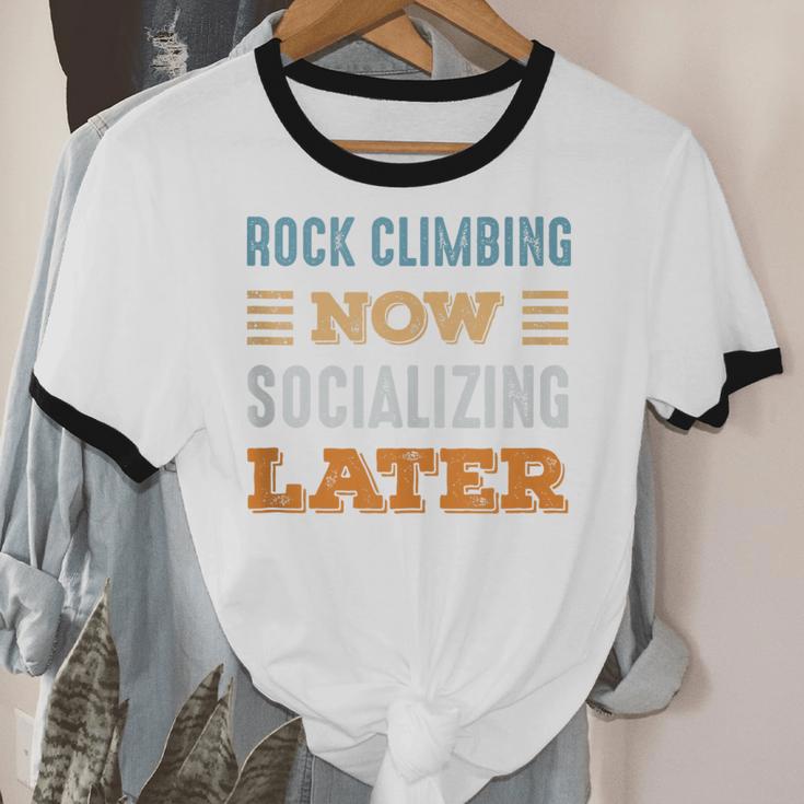 Rock Climbing Now Minimal Socializing Introvert Vintage Unisex Cotton Ringer T-Shirt