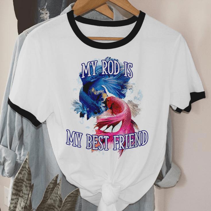 My Rod Is My Best Friend Introvert Fishing Antisocial Unisex Cotton Ringer T-Shirt