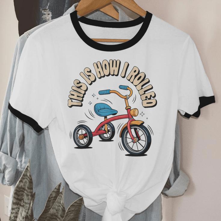 This How I Rolled Retro Tricycle 80s 90s Kid Nostalgia Unisex Cotton Ringer T-Shirt