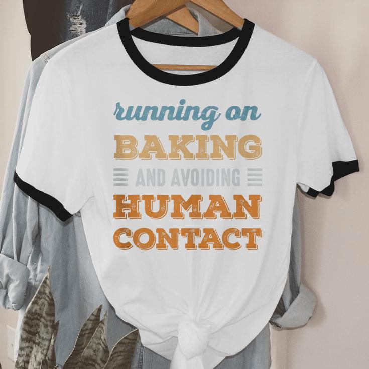 Running On Baking Social Introvert Humor Vintage Unisex Cotton Ringer T-Shirt Running On Baking Social Introvert Humor Vintage Unisex Cotton Ringer T-Shirt