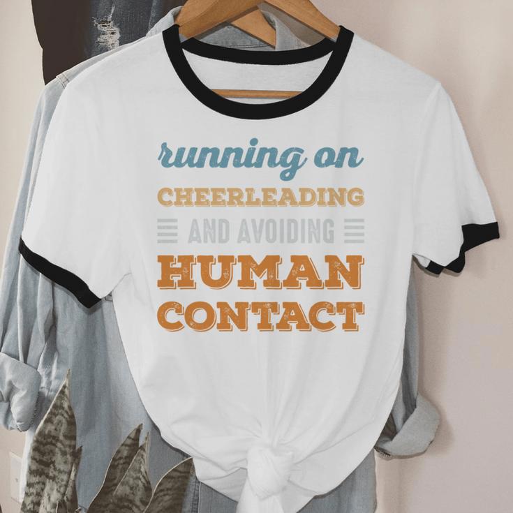 Running On Cheerleading Social Introvert Humor Vintage Unisex Cotton Ringer T-Shirt