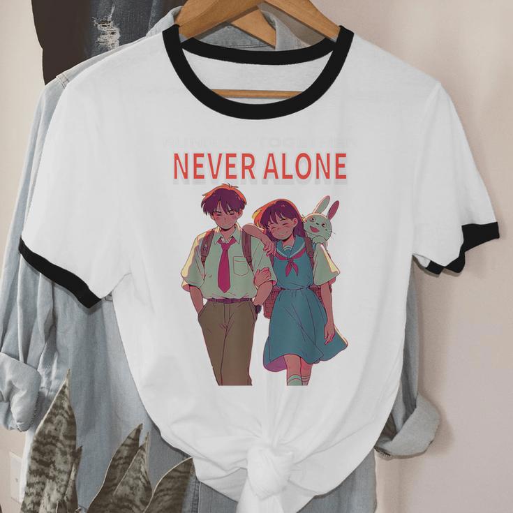 Running Together Always Connected Anime Nostalgia Message Unisex Cotton Ringer T-Shirt