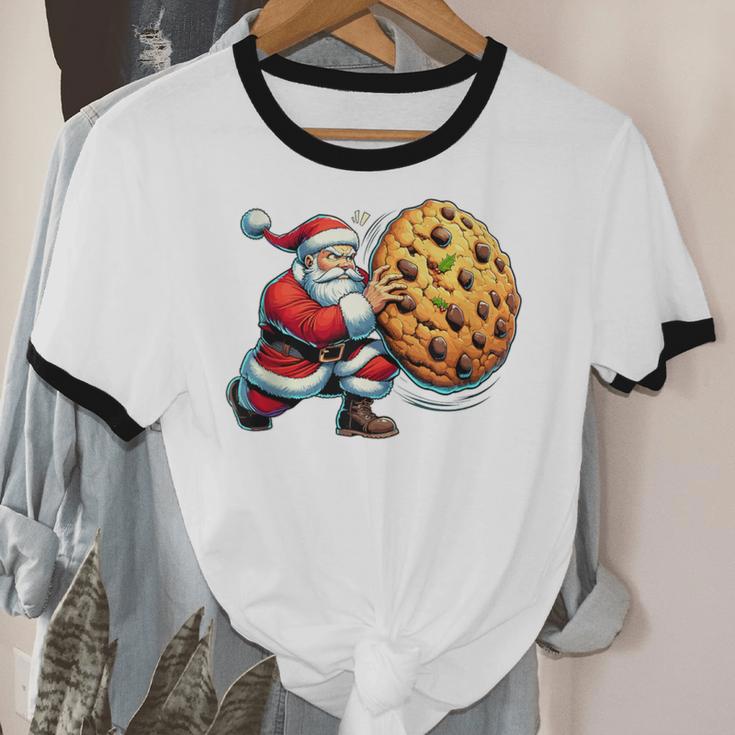 Santa Holding Cookie Xmas Baker Introvert Christmas Unisex Cotton Ringer T-Shirt Santa Holding Cookie Xmas Baker Introvert Christmas Unisex Cotton Ringer T-Shirt