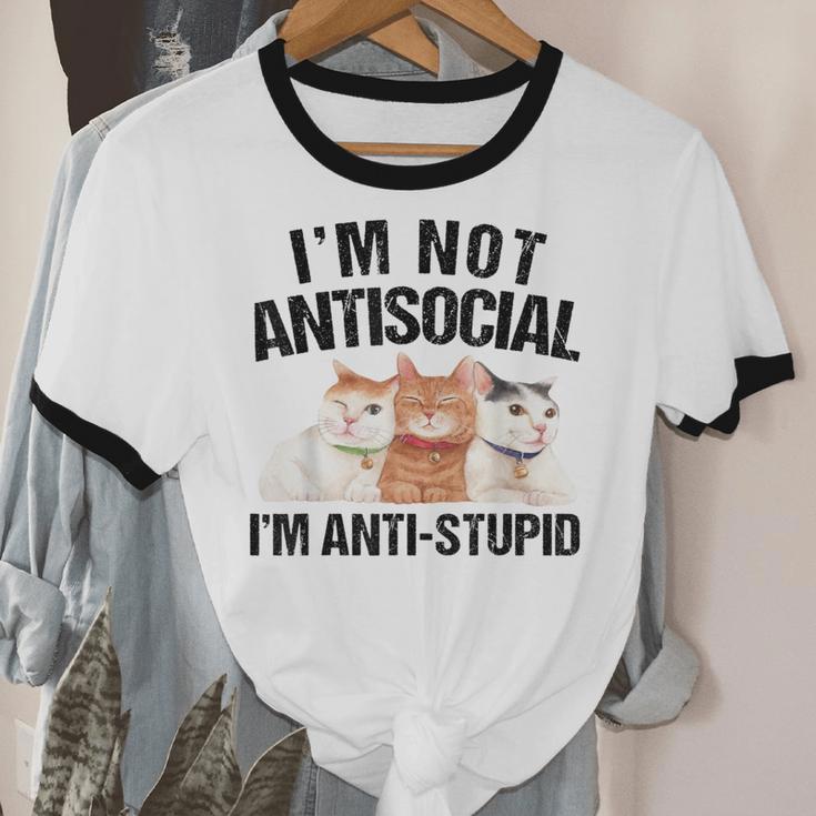 Sarcasm Cat Sarcastic Introvert Antisocial Cat Lover Unisex Cotton Ringer T-Shirt