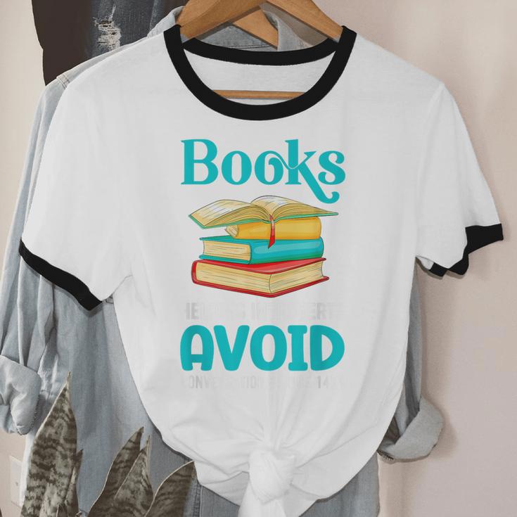 Sarcastic Books Anti Social Introvert Book Conversation Unisex Cotton Ringer T-Shirt Sarcastic Books Anti Social Introvert Book Conversation Unisex Cotton Ringer T-Shirt