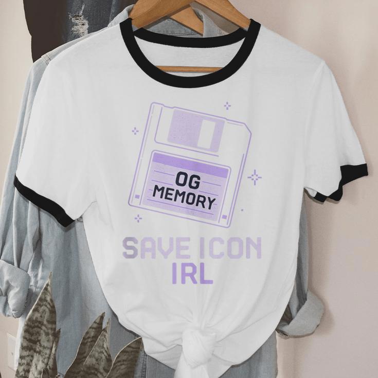 Save Icon IRL Retro Tech Humor Floppy Disk 90s Nostalgia Unisex Cotton Ringer T-Shirt
