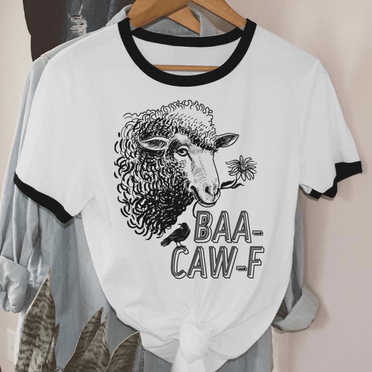 Sheep Baa Crow Caw Back Off Pun Tee For Introverts & Teens Unisex Cotton Ringer T-Shirt