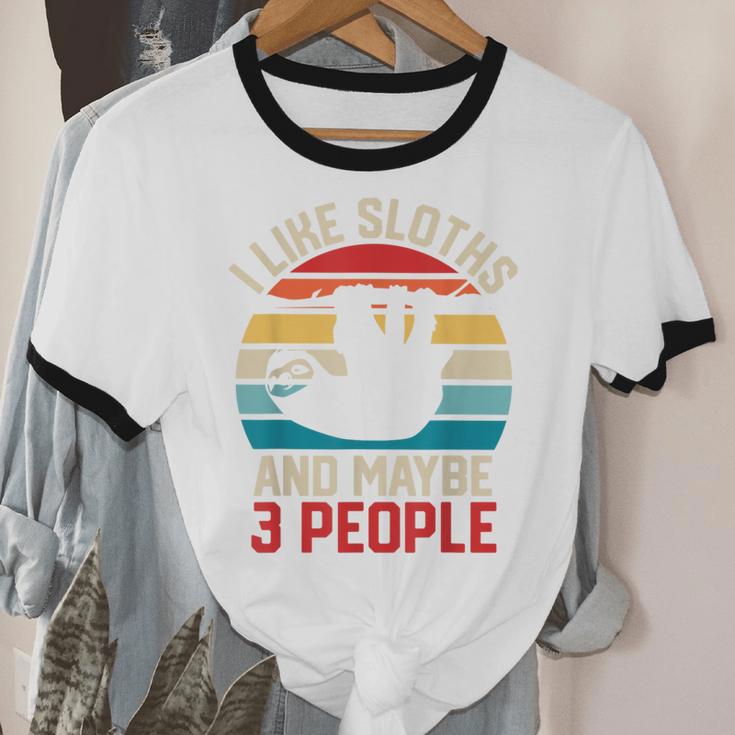 I Like Sloths And Maybe 3 People Sloth Lover Introvert Retro Unisex Cotton Ringer T-Shirt