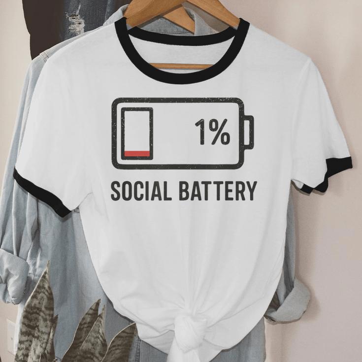 Social Battery 1 Shirt Introvert Anti Social Tee Gif Unisex Cotton Ringer T-Shirt